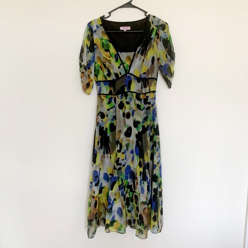 Marks and Spencer Green Yellow Midi Dress Size 8